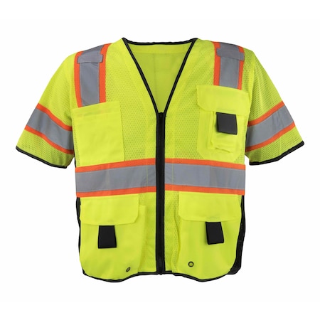 Polyester Mesh Safety Vest Class 3 W/ Zipper & Radio Clips (Lime/Medium)